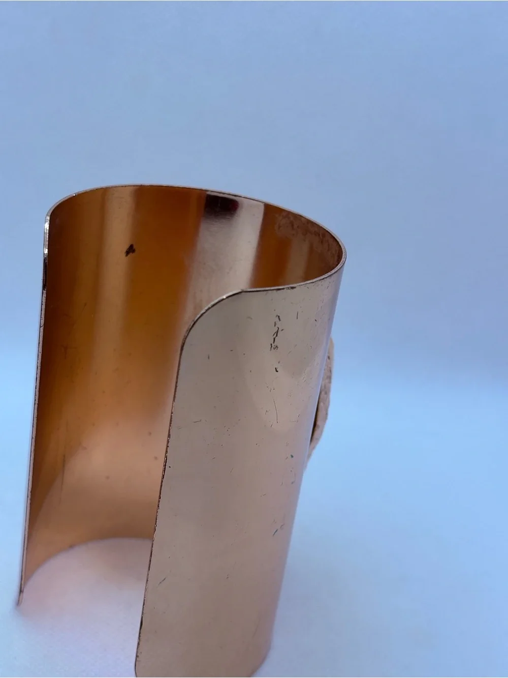 Large Faux Druzy Yellow Brass Cuff Bracelet 4” Hammered Adjustable